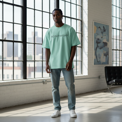 Mint green bulky fit crew neck with Boniwear logo