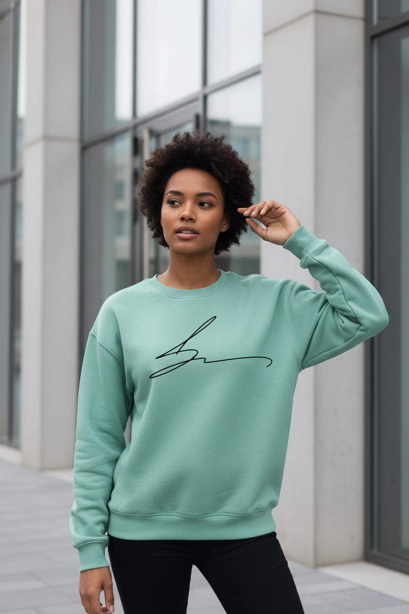 Mint green crewneck with signature logo