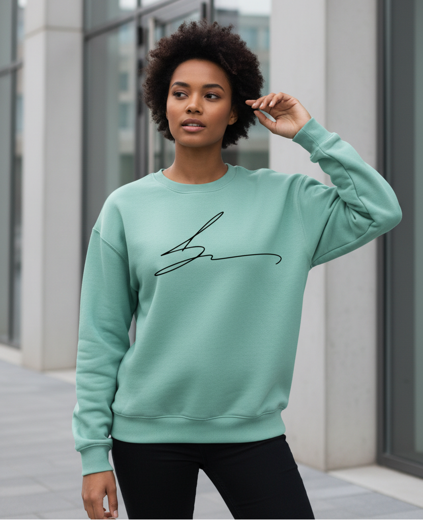 Mint green crewneck with signature logo