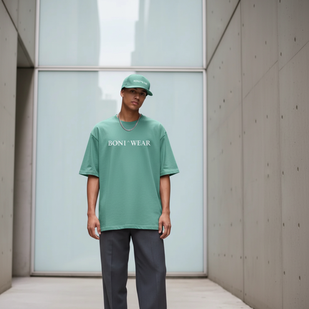 Mint green flat brim snapback and t-shirt