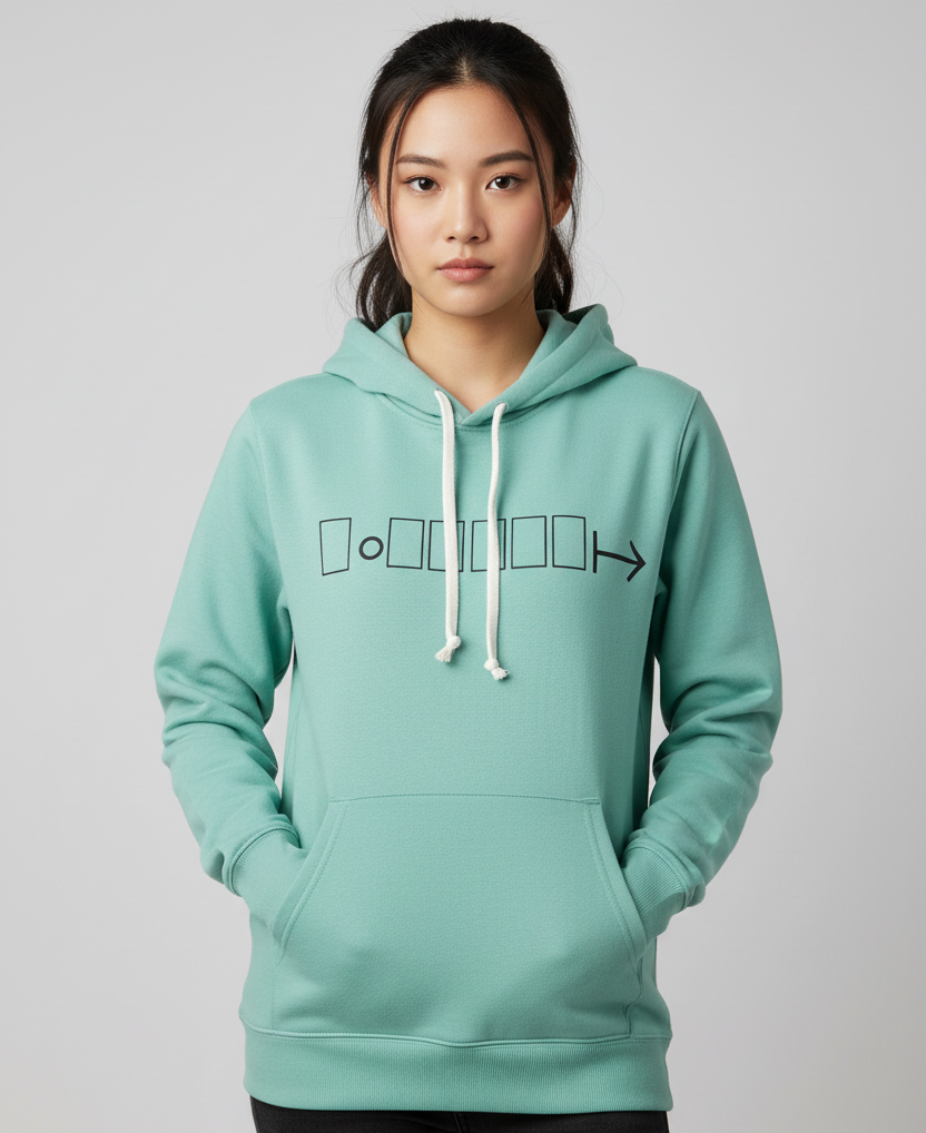 Mint green hoodie with geometric logo