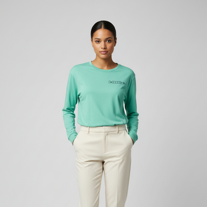 Mint green long sleeve tee with geometric logo