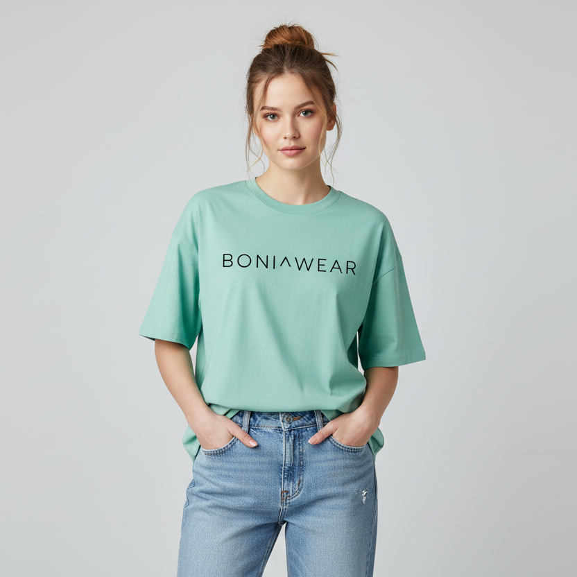 Mint green oversized t-shirt with BONIWEAR logo