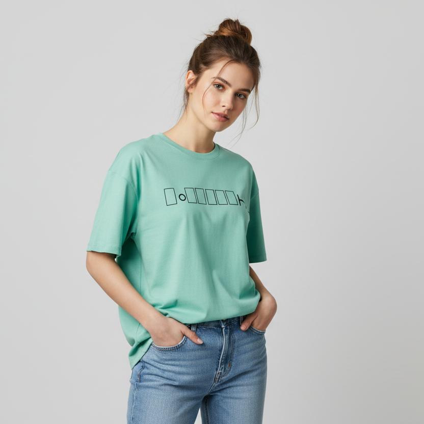 Mint green oversized t-shirt with geometric logo