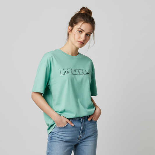 Mint green oversized t-shirt with geometric logo