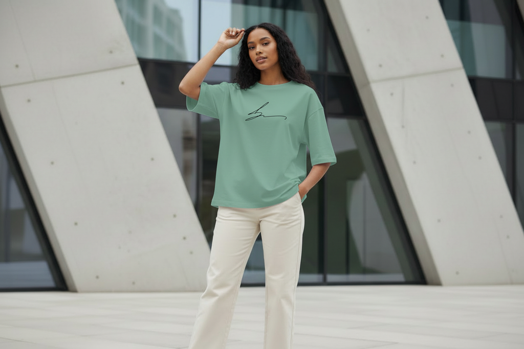 Mint green oversized t-shirt with signature logo