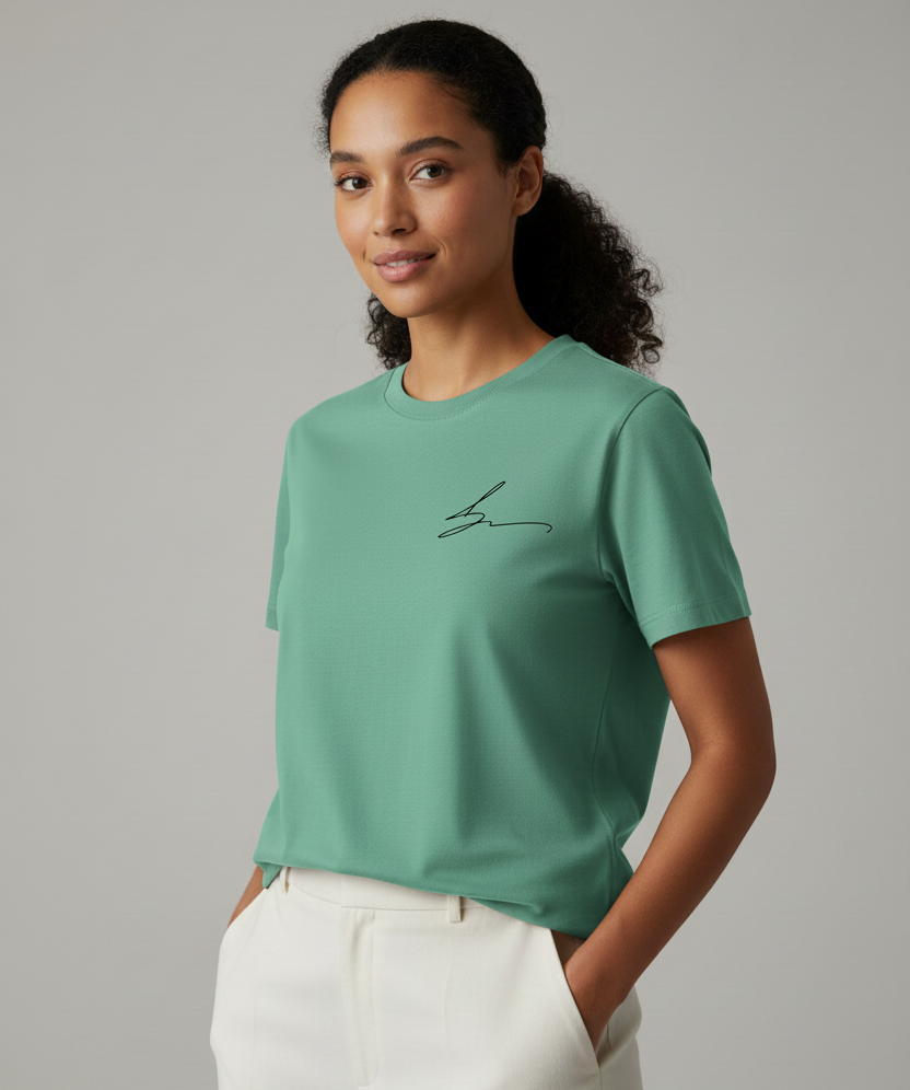 Mint green short sleeve tee with signature logo