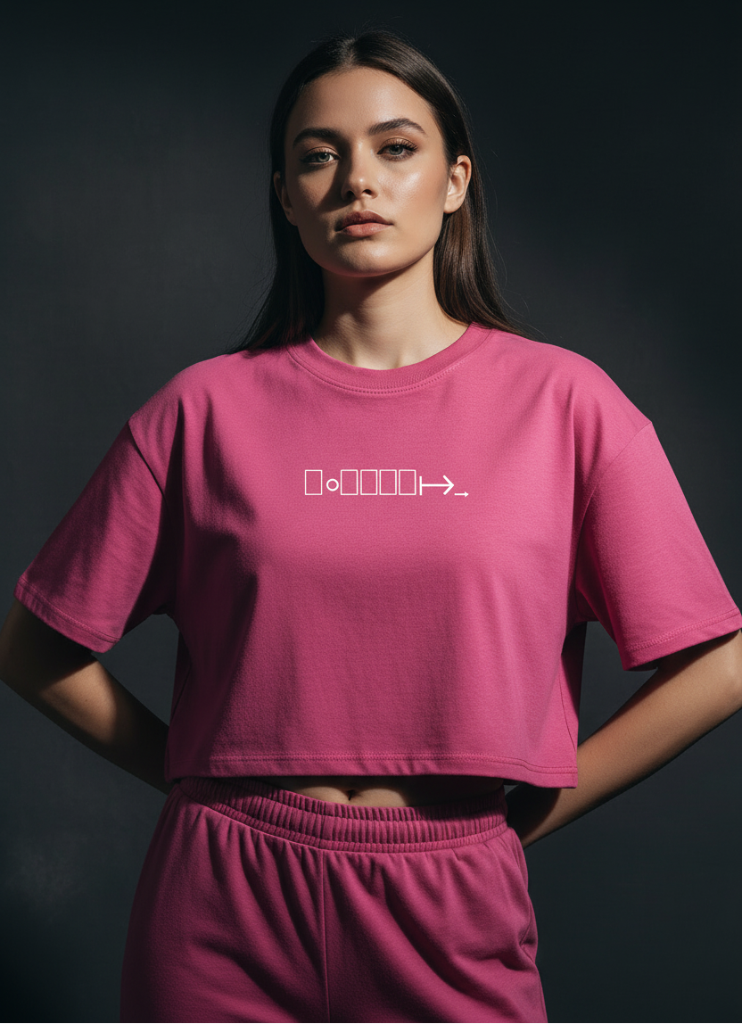 Pink boxy fit cropped tee with BONIWEAR logo