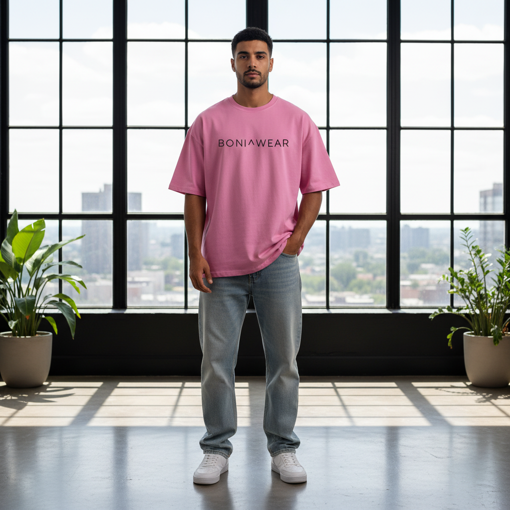 Pink bulky fit crew neck with Boniwear logo