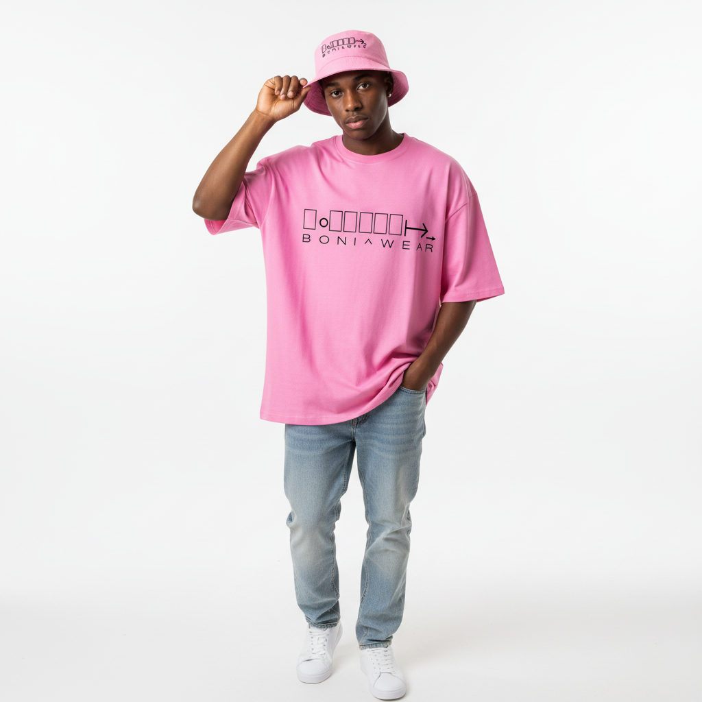 Pink bulky fit set with bucket hat