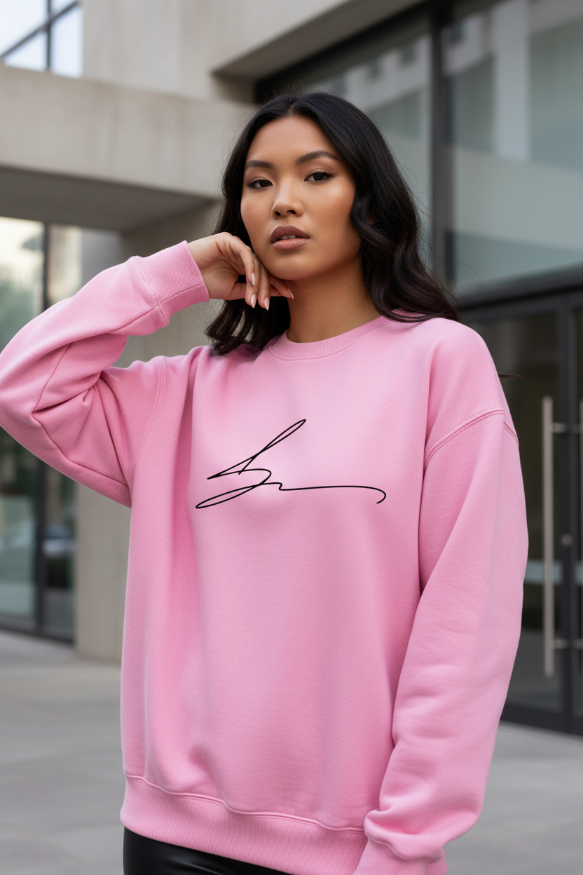 Pink crewneck with signature logo