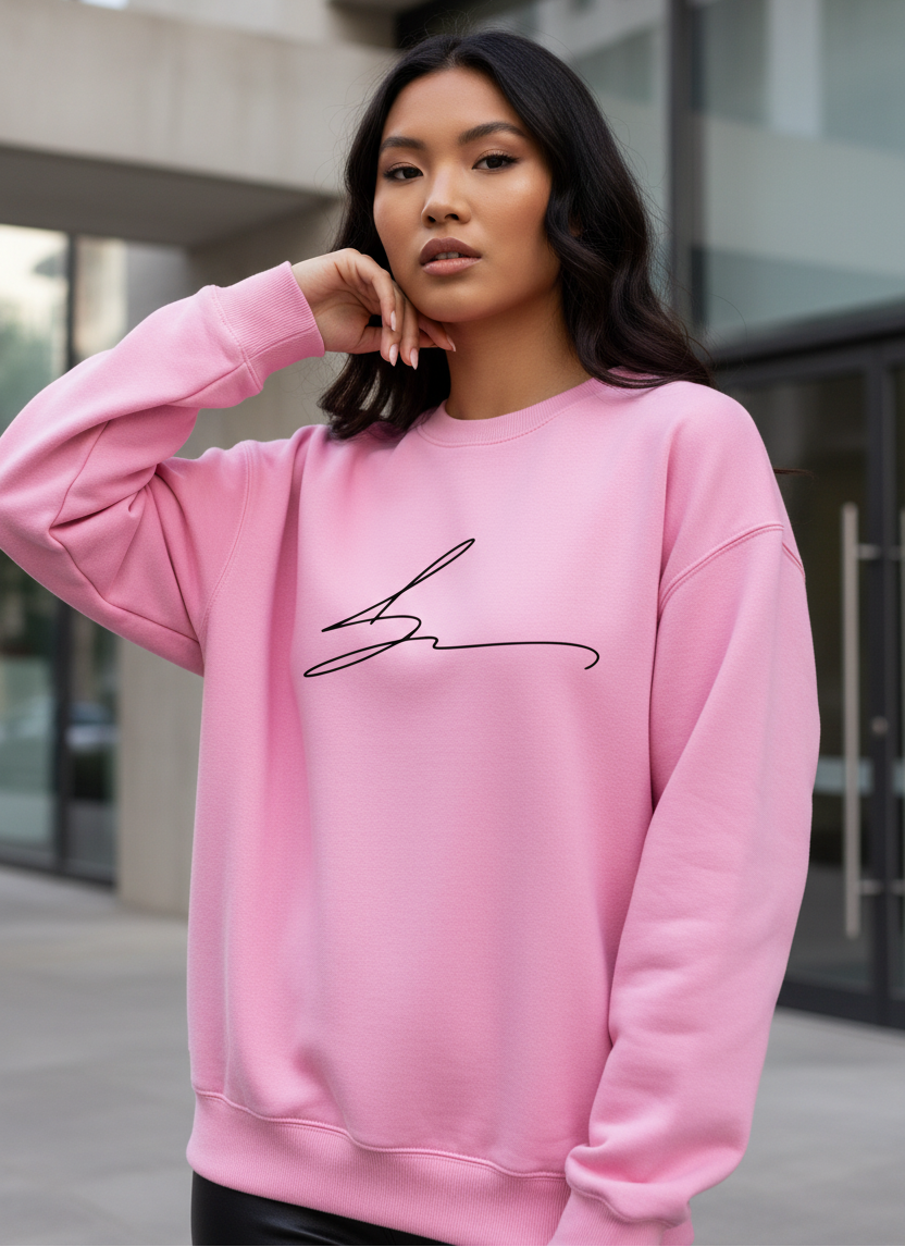 Pink crewneck with signature logo