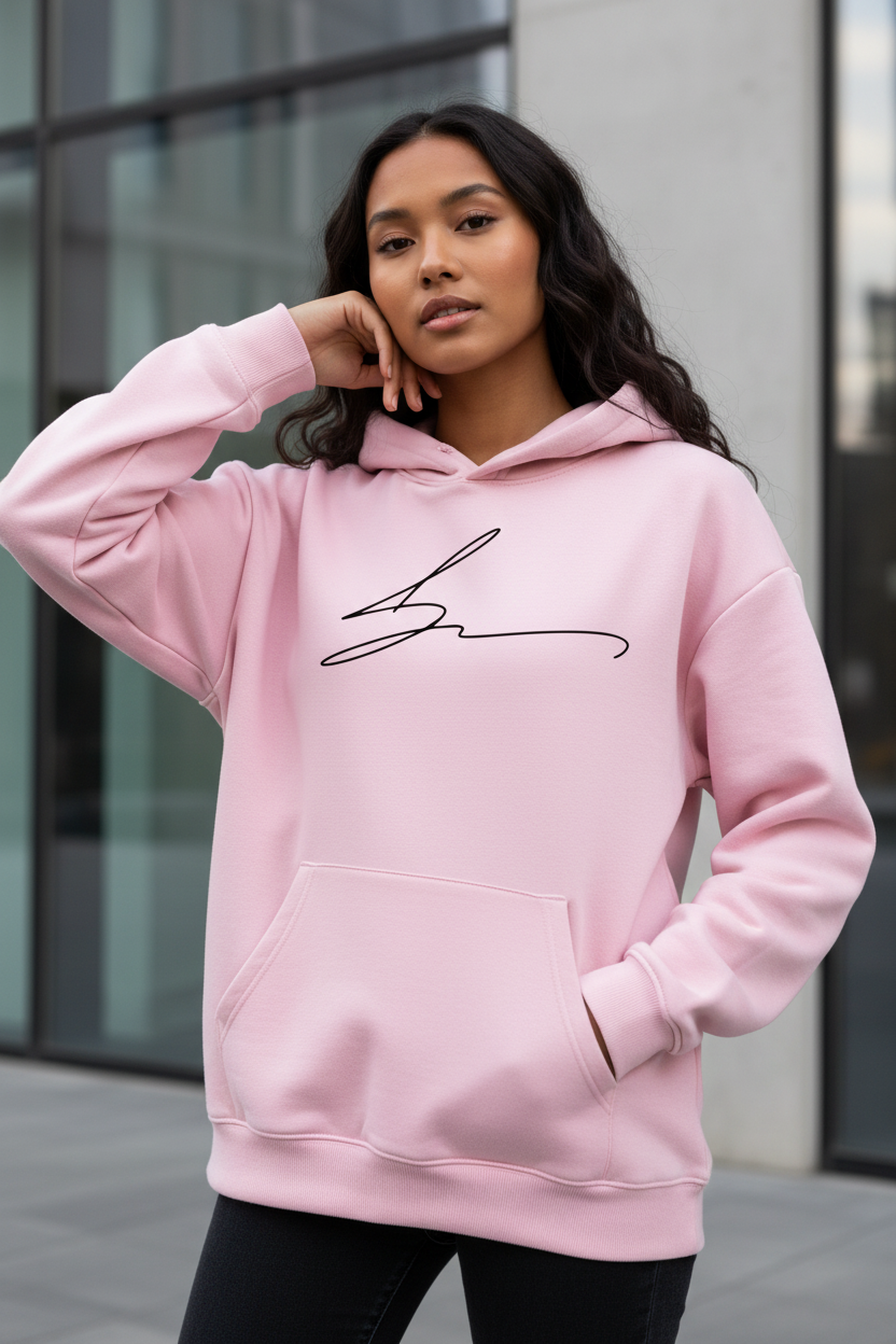 Pink hoodie with signature logo