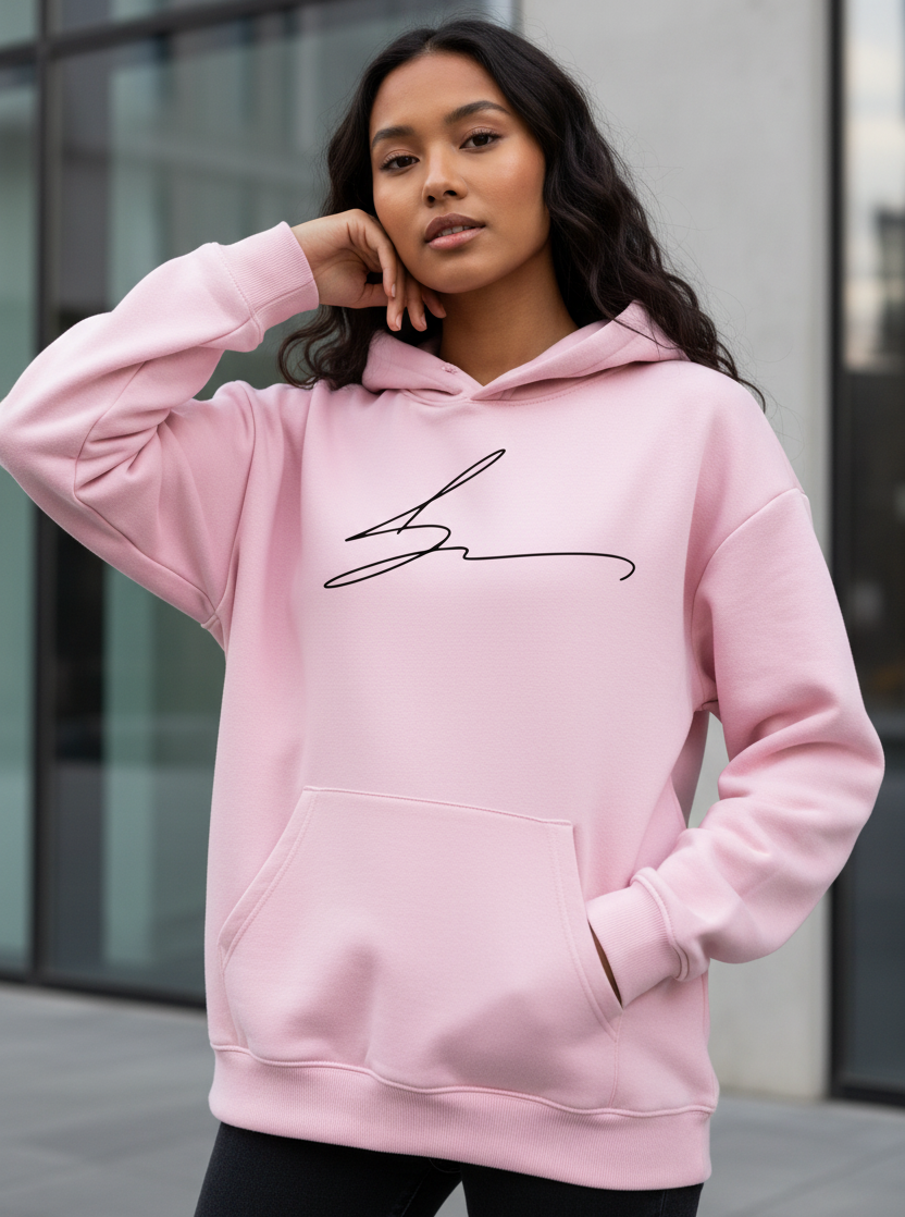 Pink hoodie with signature logo