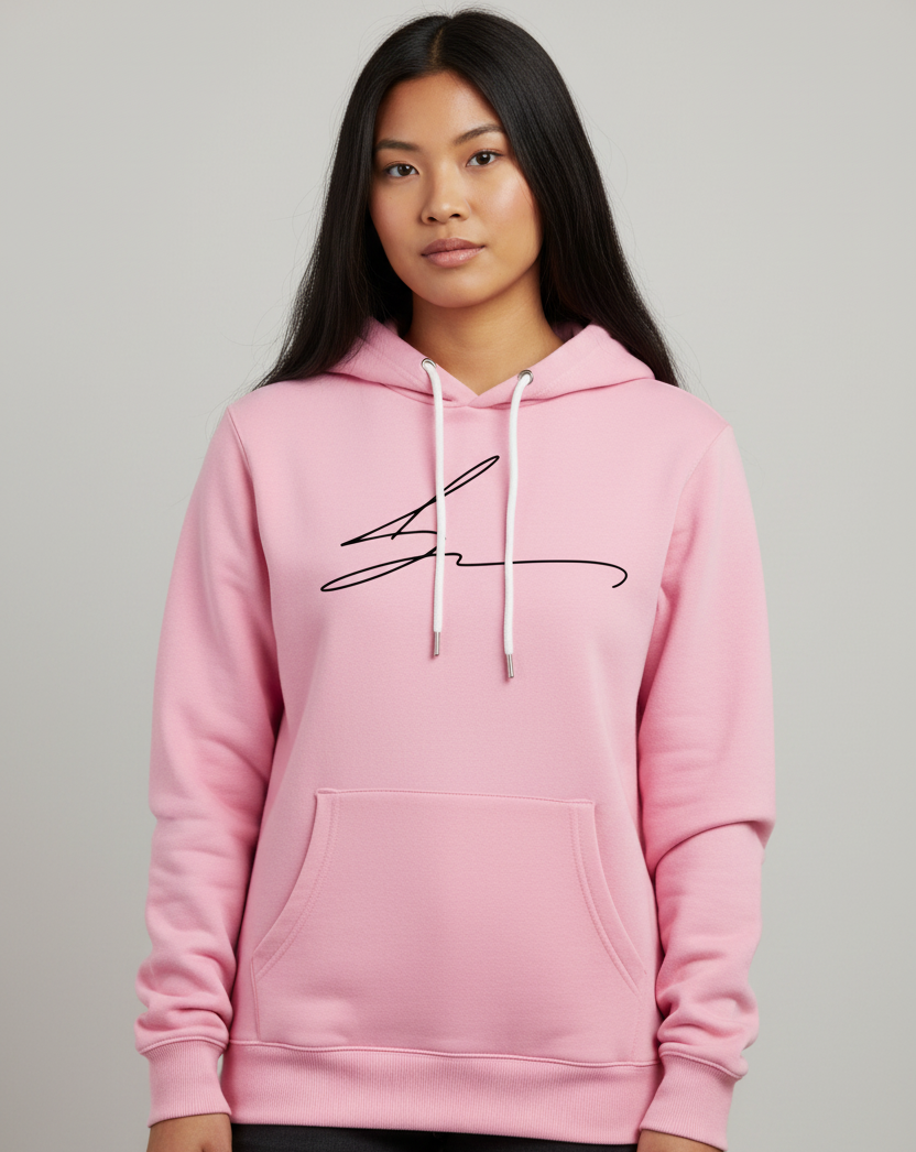Pink hoodie with signature logo