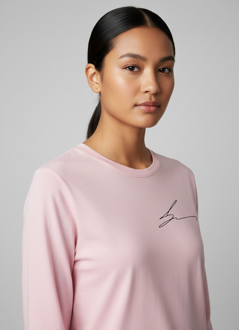 Pink long sleeve tee with signature logo