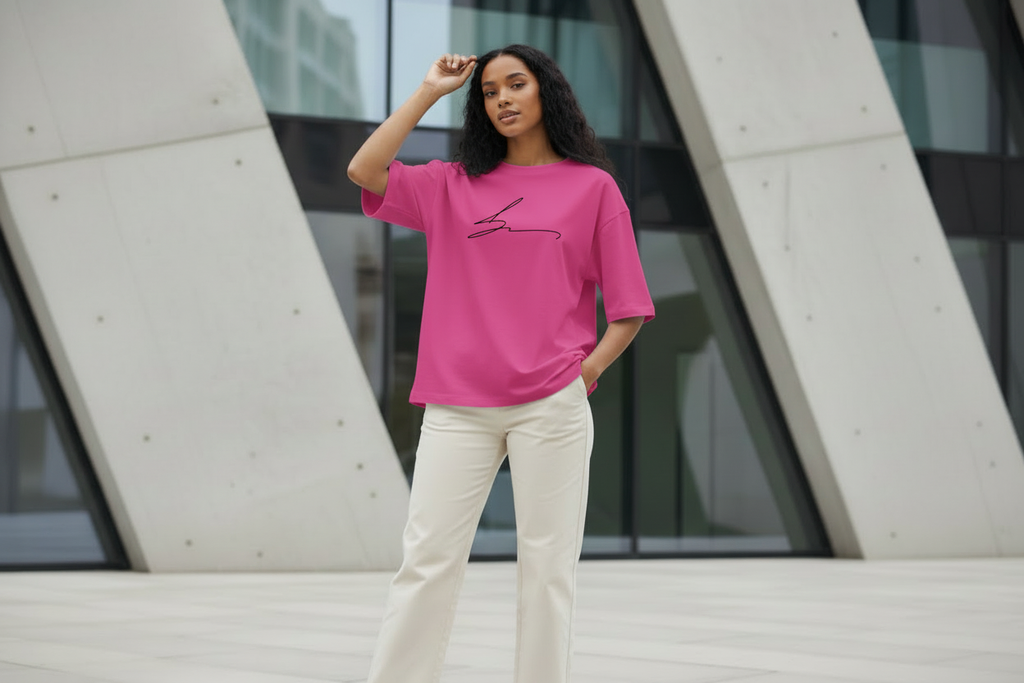 Pink oversized t-shirt with signature logo