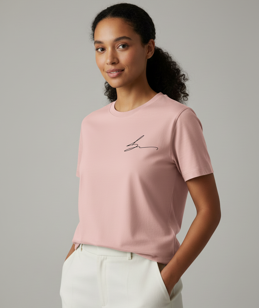 Pink short sleeve tee with signature logo