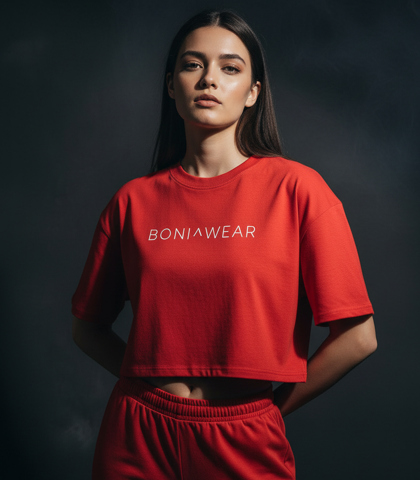 Red boxy fit cropped t-shirt