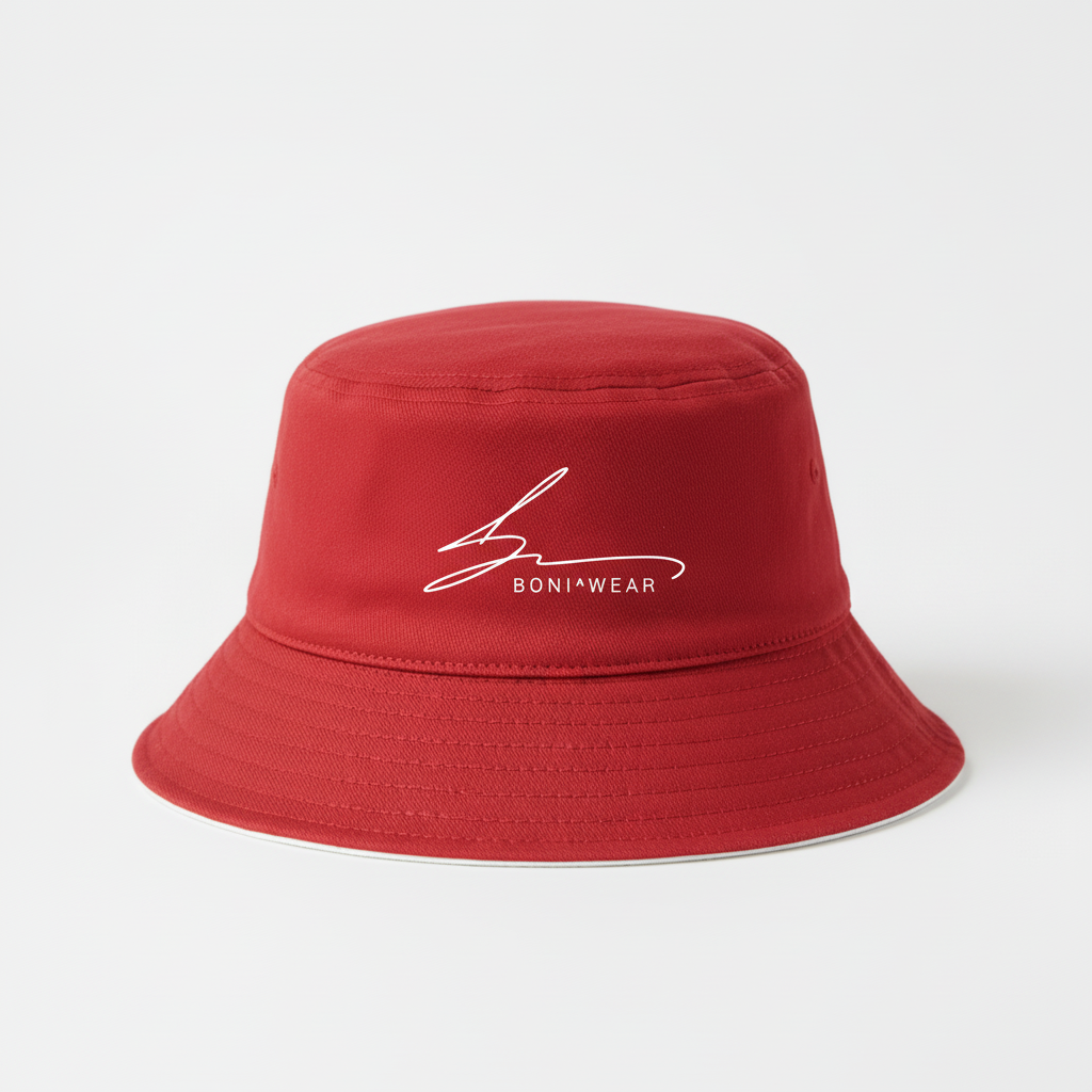 Red bucket hat