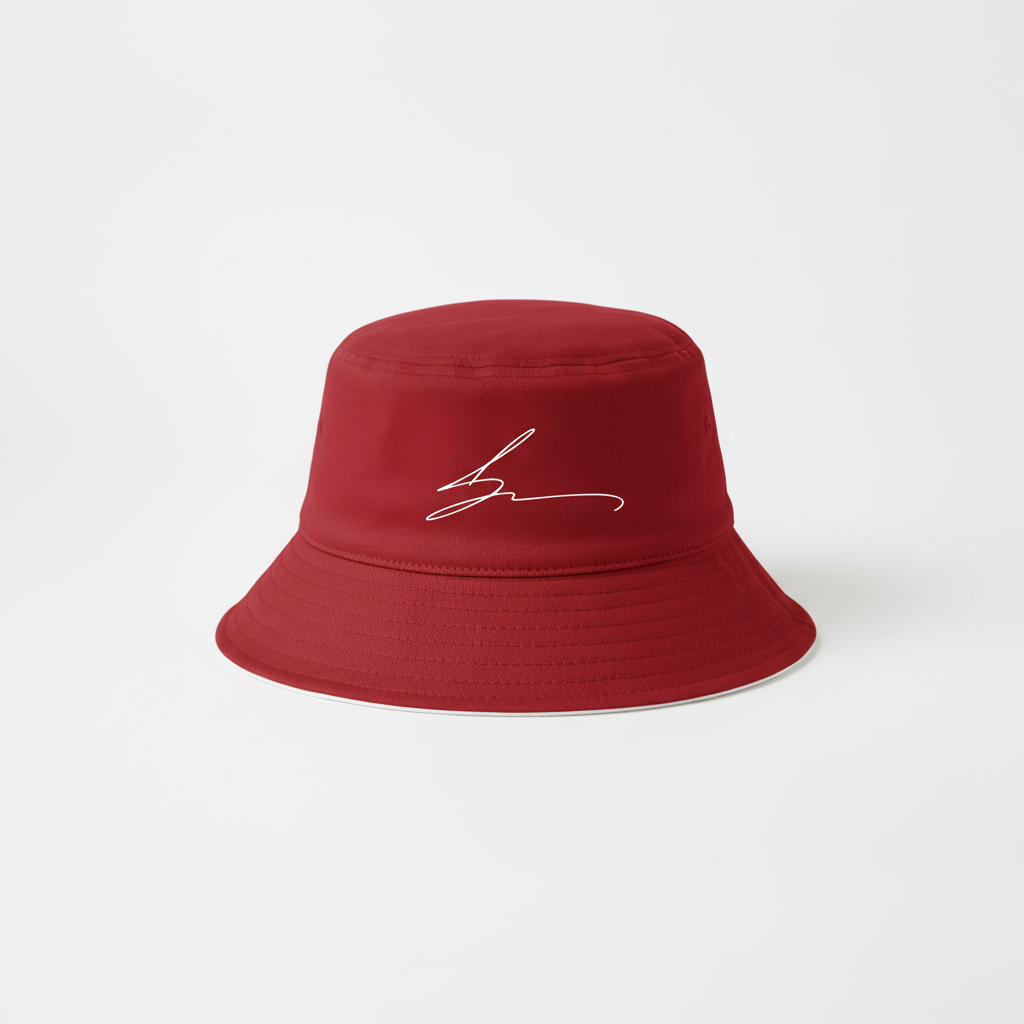 Red bucket hat