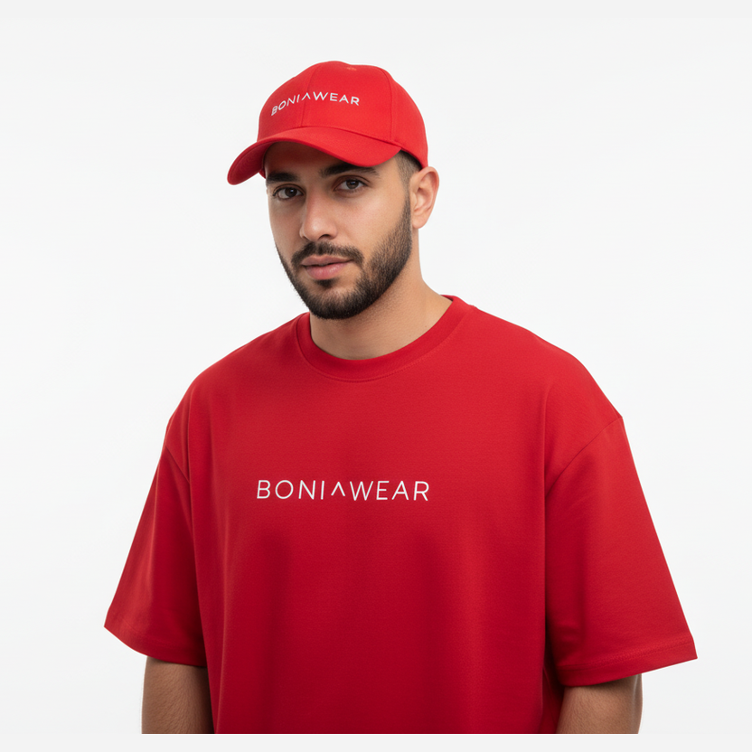 Red bulky fit crew neck set