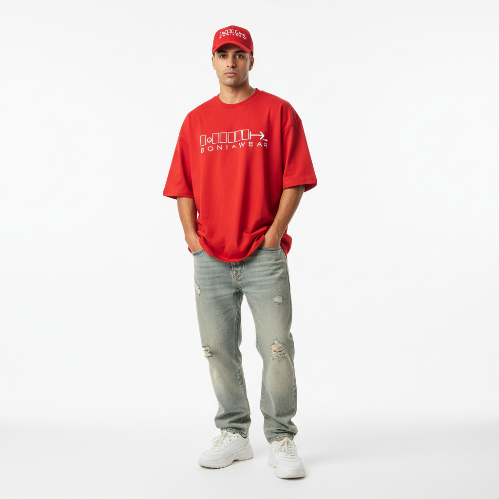 Red bulky fit crew neck set