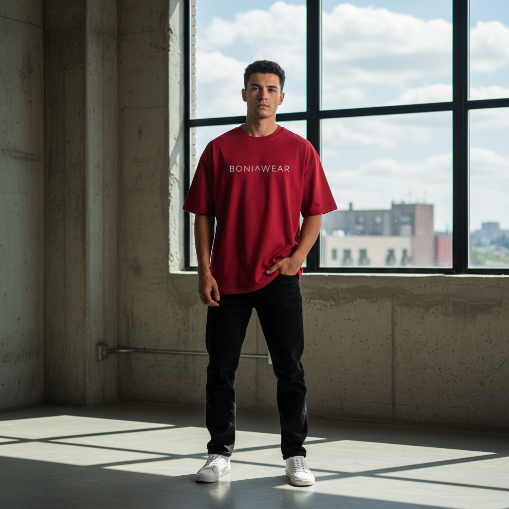 Red bulky fit crew neck with Boniwear logo