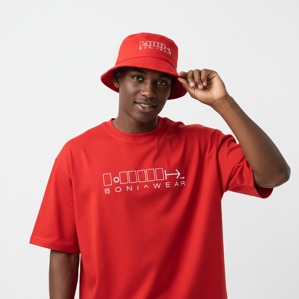 Red bulky fit set with bucket hat