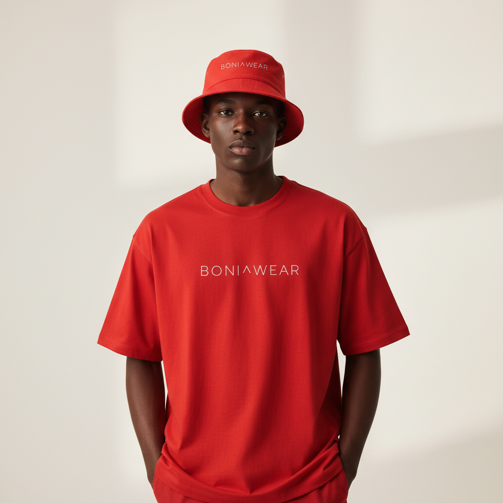 Red bulky fit set with bucket hat