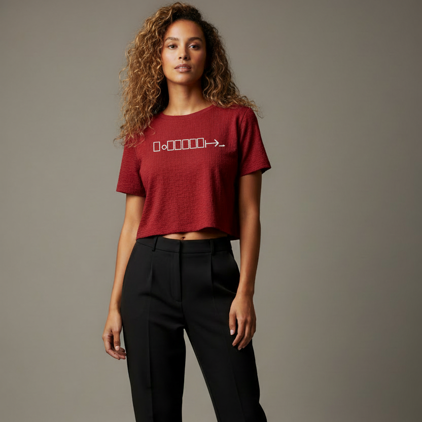 Red cropped tee with BONIWEAR logo in white