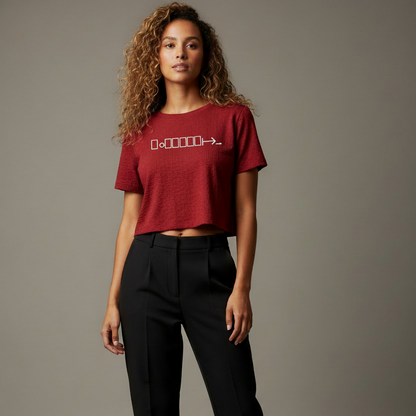 Red cropped tee with BONIWEAR logo in white