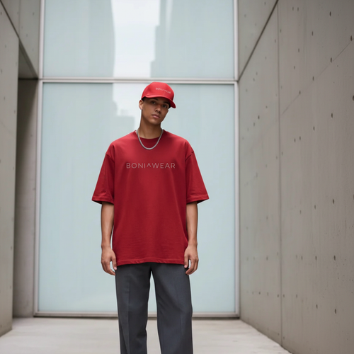 Red flat brim snapback and t-shirt