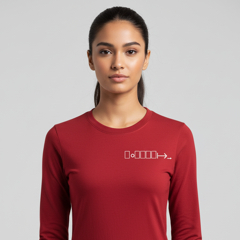 Red long sleeve tee with geometric logo