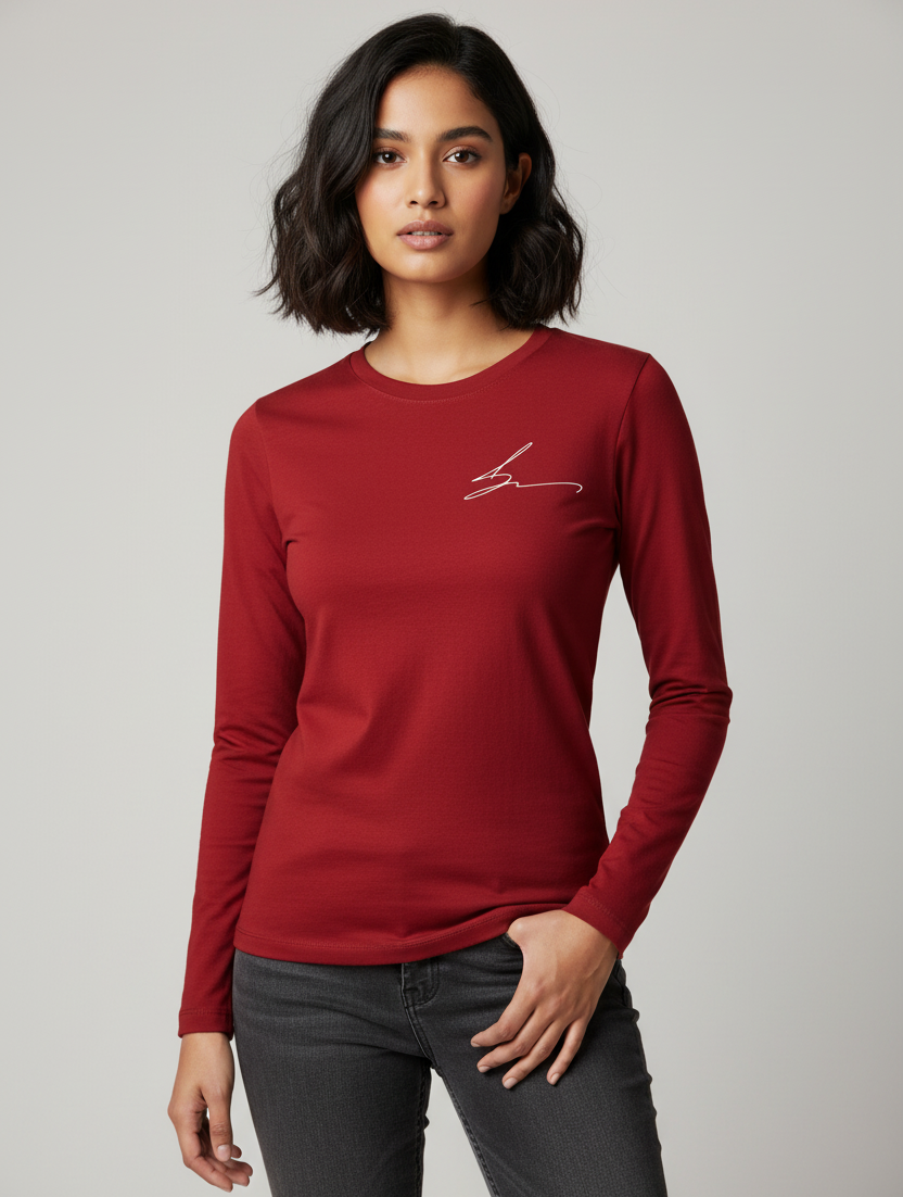 Red long sleeve tee with signature logo