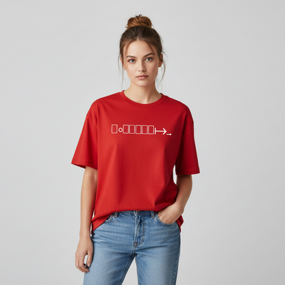 Red oversized t-shirt with white geometric logo