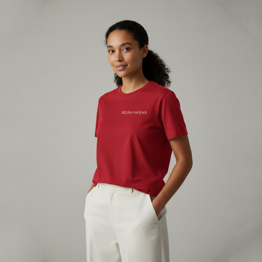 Red short sleeve tee with BONIWEAR logo