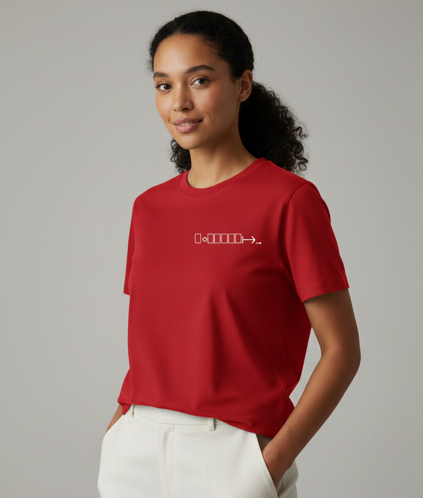 Red short sleeve tee with geometric logo