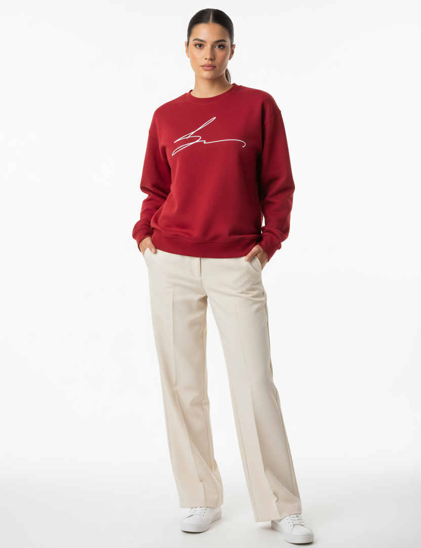 Red sweatshirt with signature logo