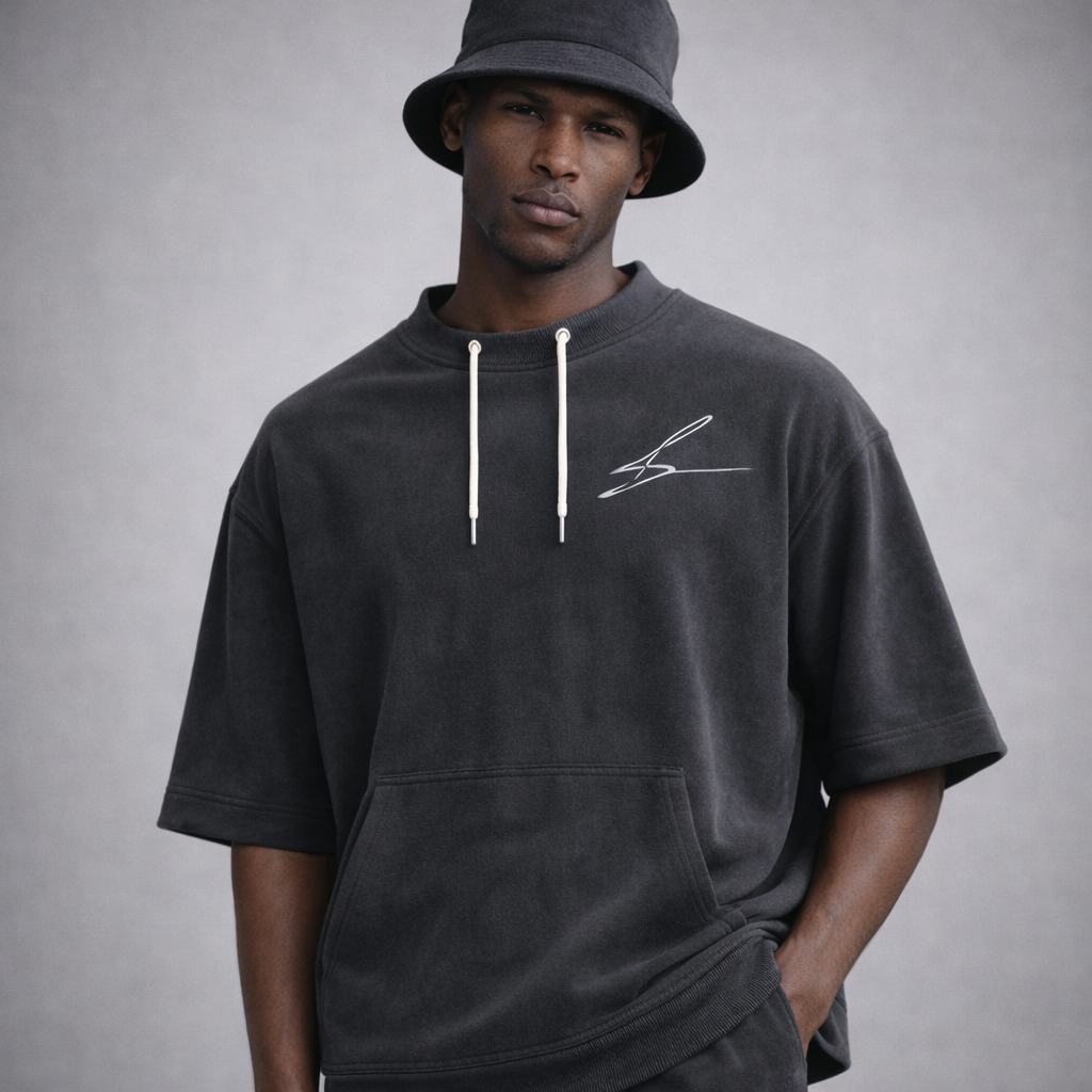 Boni^Wear Ultra Suede Boxy Hoodie No Hood + Bucket Hat Ensemble