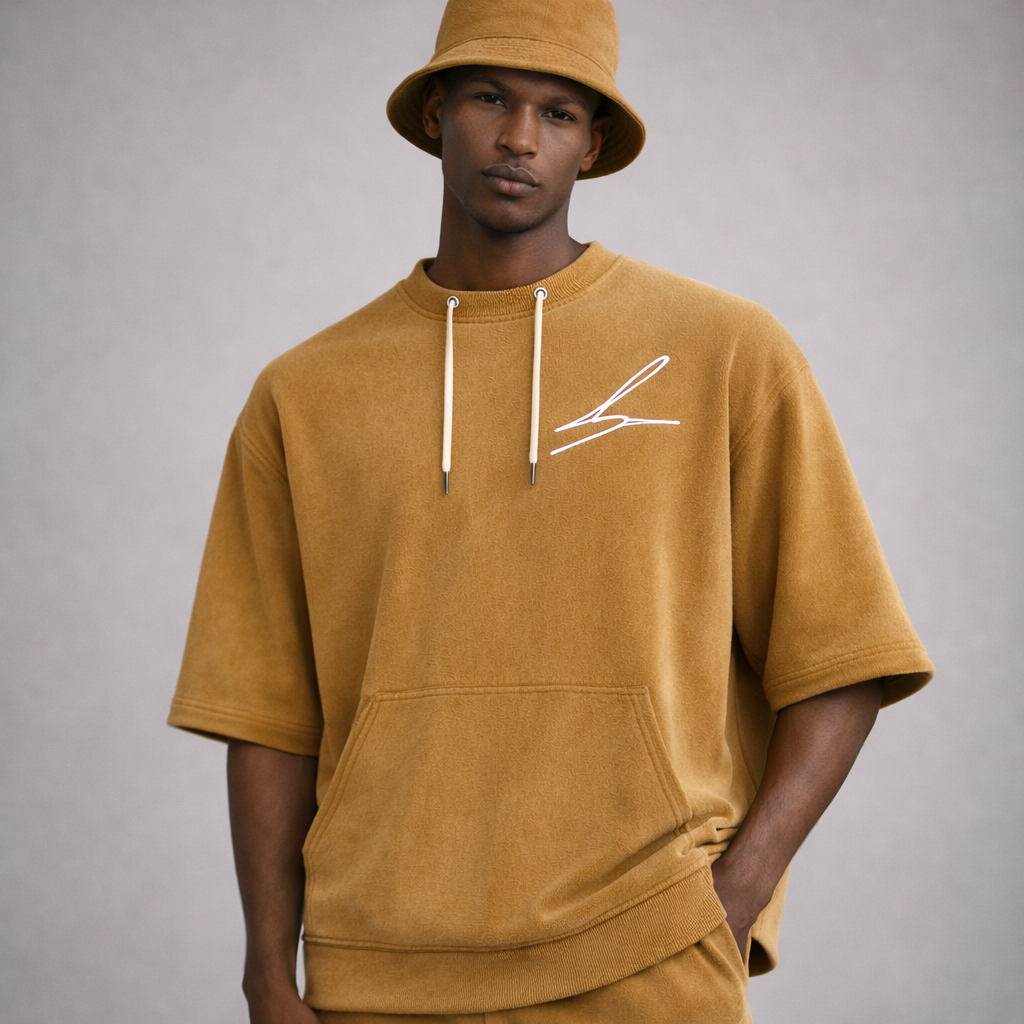 Boni^Wear Ultra Suede Boxy Hoodie No Hood + Bucket Hat Ensemble