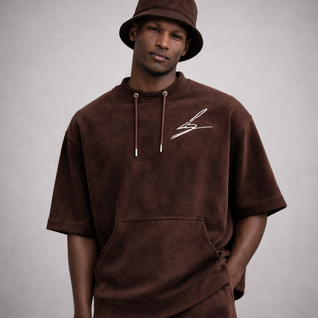 Boni^Wear Ultra Suede Boxy Hoodie No Hood + Bucket Hat Ensemble