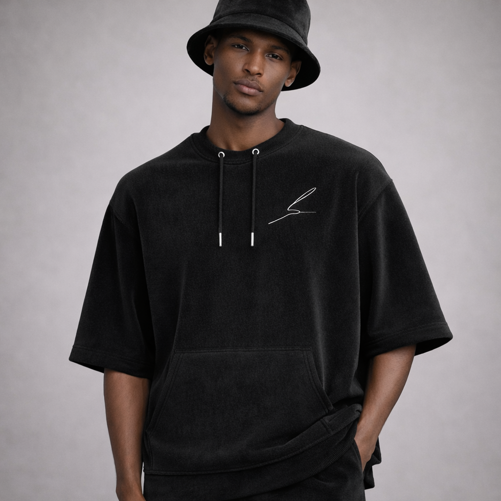 Boni^Wear Ultra Suede Boxy Hoodie No Hood + Bucket Hat Ensemble