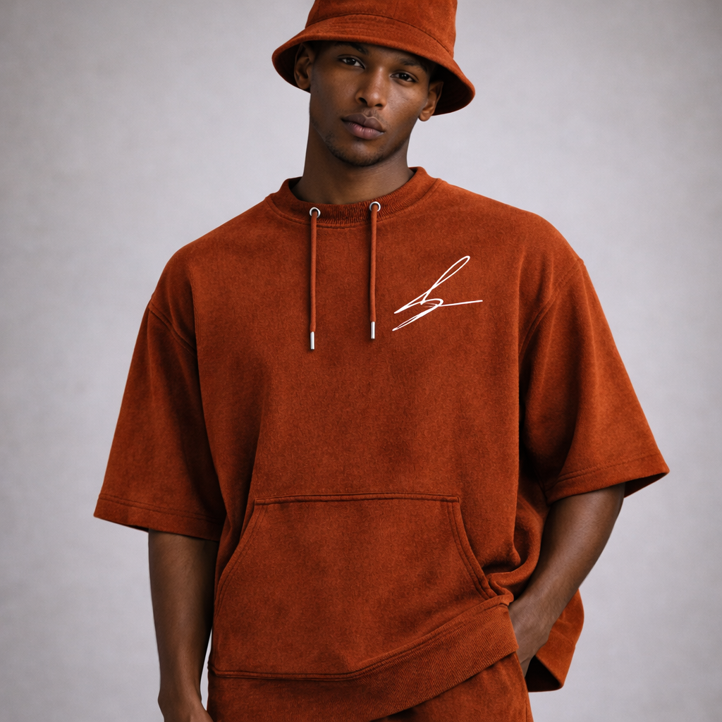 Boni^Wear Ultra Suede Boxy Hoodie No Hood + Bucket Hat Ensemble