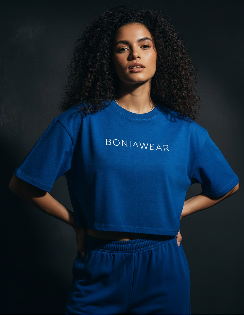 Royal blue boxy fit cropped t-shirt