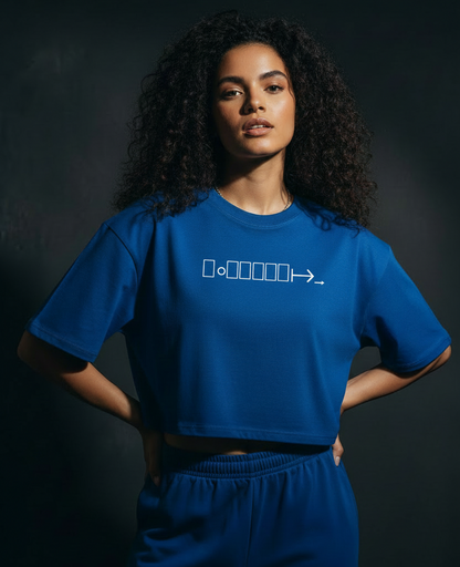 Royal blue boxy fit cropped tee with BONIWEAR logo