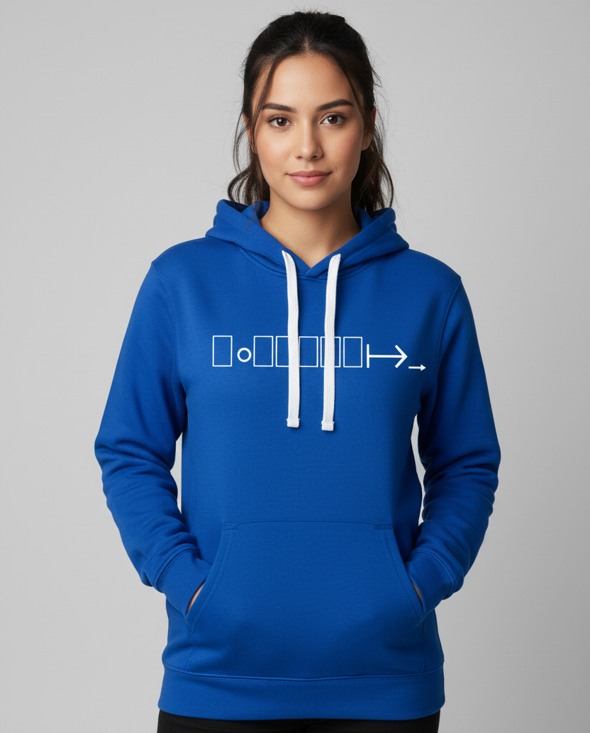 Royal blue hoodie with geometric logo