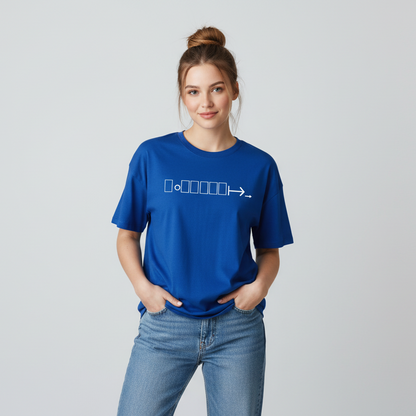 Royal blue oversized t-shirt with white geometric logo