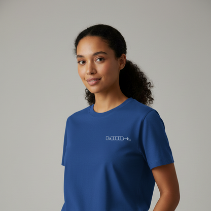 Royal blue short sleeve tee with geometric logo