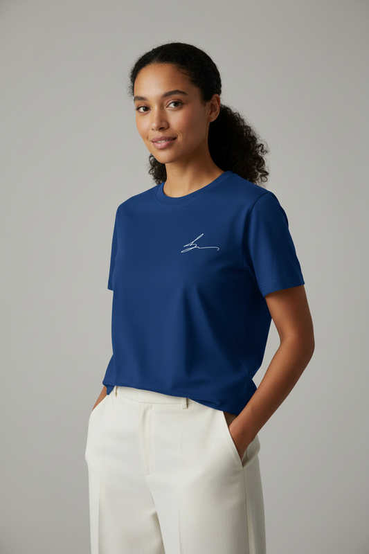 Royal blue short sleeve tee with signature logo
